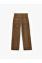 Cotton Regular Waist Pocketed Buttoned Comfortable Fit Straight Leg Baggy Trousers - Baggy Jeans - 7