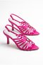 Women's Pink Satin Open Toe Caged Buckle Ankle Strap Thin Heel Evening Dress Heeled Shoes Taran