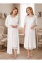 New Season Ecru Short Sleeve Elegant Lace Detailed Design Breastfeeding Compatible 100% Cotton Maternity Maternity Dressing Gown Nightgown Set of 2 - 3