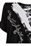 Plus Size Stone Embellished Asymmetrical Cut Graphic Patterned Loose Women's Blouse - 5