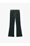 Fancy Buttoned Regular Waist Slim Fit Ribbed Spanish Leg Denim Trousers - Flare Jeans - 2
