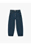Cotton Pack Regular Leg Pocketed Button Balloon Denim Pants - Balloon Fit Jean