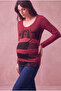 Maternity Cotton Red Long Sleeve Crew Neck Printed T-Shirt Rain