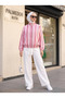 Women's Colorful Striped Zippered Jacket and Pants Two-Piece Set – High Collar, Elastic Waist and Sleeve Details