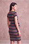 Maternity Viscose Blended Textured Black / Purple Striped Short Sleeve Boat Neck Dress Tara - 5