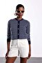 Navy Blue Striped Lyocell Yarn Cardigan 5880 - 3