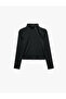 Slim Fit Metal Accessory Window Detail High Neck Long Sleeve T-Shirt - 6
