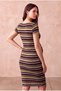 Maternity Viscose Blended Textured Striped Multi-Colored Short Sleeve Boat Neck Dress Tara - 5