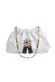 White Satin Royale Series Handmade Custom Design Drawstrap Bag with Chain Handle, for Evening Dress, Wedding, Engagement, Celebration, Event, Casual.. 44