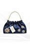 Dark Blue Satin Crystal Glass Stone Design, Handmade Pearl Handle Foldable Bag, for Evening Dresses, Daily Use, Events, Celebrations..36
