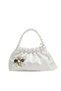 White Satin Crystal Glass Stone Design, Handmade Pearl Handle Bag, for Evening Dresses, Daily Use, Events, Celebrations..49