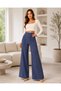 Women's High Waist Stitched Hem Detailed Modal Fabric Palazzo Trousers - 4