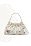 Ekru Satin Crystal Glass Stone Design Made with Pearl Handle, Foldable Bag, for Evening Dresses, Daily Use, Events, Celebrations..20