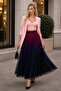 Women's Lined Tulle Long Skirt with Elastic Waist, Color Gradient, Comfortable Maxi Skirt