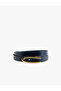 Metal Buckle Detailed Faux Leather Thin Belt