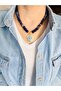 Navy Blue Natural Stone 10 mm Vintage Necklace 46 cm - 2