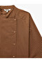 Cotton Loose Fit Stand Collar 3/4 Sleeve Striped Shirt - 8