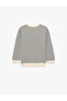 Cotton Crew Neck Long Sleeve Striped Oversize Sweatshirt - 2