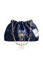 Dark Blue Satin Royale Series Handmade Custom Design Drawstrap Bag with Chain Handle, for Evening Dress, Wedding, Engagement, Celebration, Event, Daily Use.. 32
