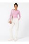 Women's Pink Ribbed Long Sleeve T-Shirt Basic Daily Wear Buluz - 2