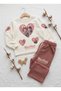Heart Patterned Seasonal Manifest Girls' Set Top and Bottom Set Super Quality - 3