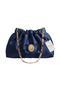 Dark Blue Satin Royale Series Handmade Custom Design Drawstring Bag with Chain Handle, for Evening Dresses, Weddings, Engagements, Celebrations, Events, Casual Use.. 27