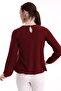 Women's Casual Draped Collar Detailed Burgundy Stylish Blouse - 4