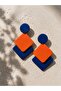 Riva Orange & Blue Leather Stud Earrings - 3