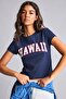 Fitted Crew Neck Hawaiian Printed Ribbed Short Sleeve Crop T-Shirt I5341Ax26Hs - 3