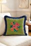 Pink Rose Bouquet Detailed Green Floor Fringed Decorative Throw Pillow Cover - 2