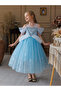 Girls Light Blue Sequin Embellished A-Line Midi Princess Dress - 4