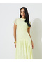 Yellow Short Sleeves Lace A-Line Midi Dress - 3
