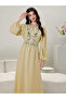 Cream Floral Embroidered Tie-Up Details A-Line Dress - 3