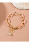 Gold Tone Butterfly and Pearl Charms Link Bracelet - 3