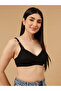 Black Lace Details Non-Padded Non-Wired Full Coverage Balconette Bra - 3