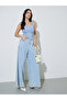 Blue Solid Side Ruched Padded Knit Top - 2