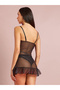 Black Polka Dot Print Ruffle Hem Babydoll with Brief - 7