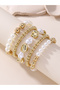 Pack of 5 White Faux Pearl and Gold Tone Beaded Bracelet - 3