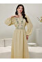 Cream Floral Embroidered Tie-Up Details A-Line Dress - 4
