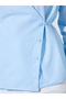 Light Blue Solid Tie-Up Waist Collared Peplum Blouse - 4