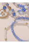Pack of 5 - Blue and White Beaded Elastic Bracelets with Charms - 3