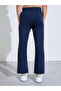Girls Navy Blue Solid Fit and Flared Leggings with Pintuck Detail - 4