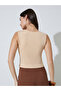Brown Solid Side Ruched Padded Knit Top - 5