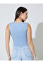 Blue Solid Side Ruched Padded Knit Top - 5