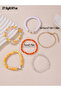 Pack of 6 - Multi-Color Heart and pearls Charms Beaded Bracelet - 4