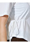 White Solid Side Waist Drawstring Casual Knit Top - 3