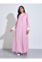 Pink Solid Double-Breasted Abaya with Contrast Cuff Sleeves - 2