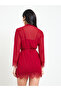 Burgundy Lace Trim Satin Slip and Robe Set - 6