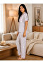 White Heart Print Striped Shirt and Pants Pyjama Set - 3
