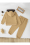Boys Khaki Bear Embroidered Hoodie and Full Length Jogger Set - 2